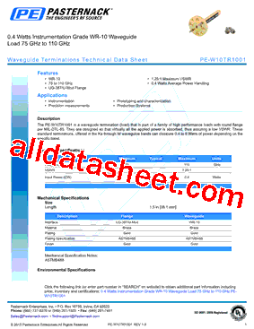 PE-W10TR1001 Datasheet PDF - Pasternack Enterprises, Inc.