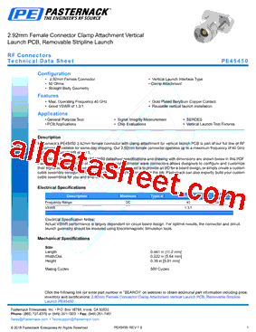 PE45450 Datasheet PDF - Pasternack Enterprises, Inc.