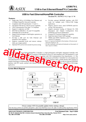 AX88170L Datasheet PDF - ASIX Electronics Corporation