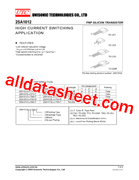 2SA1012L-Y-TN3-T Datasheet PDF - Unisonic Technologies