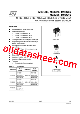 M93C76-RBN3P/W Datasheet PDF - STMicroelectronics
