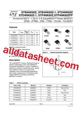 STP4NK60ZFP Datasheet PDF - STMicroelectronics