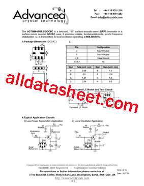 ACTQ964/868.3/QCC8C Datasheet PDF - Advanced Crystal Technology