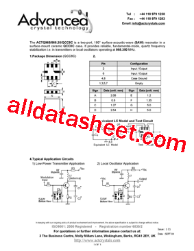 ACTQ965/868.35/QCC8C Datasheet PDF - Advanced Crystal Technology