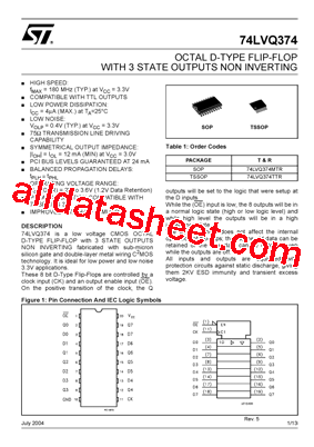 74LVQ374 Datasheet PDF - STMicroelectronics