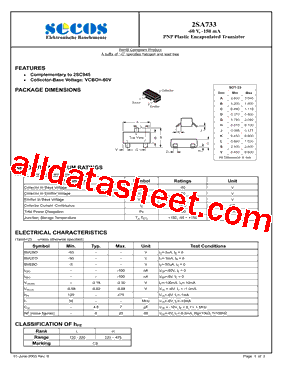 2SA733 Datasheet PDF - SeCoS Halbleitertechnologie GmbH