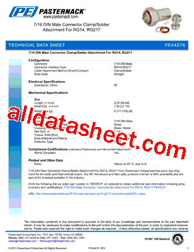 PE44276 Datasheet PDF - Pasternack Enterprises, Inc.