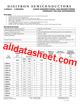 1.5KE6.8 Datasheet PDF - Digitron Semiconductors