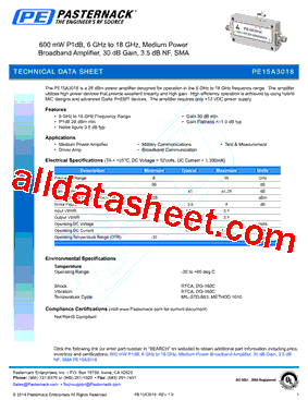 PE15A3018 Datasheet PDF - Pasternack Enterprises, Inc.