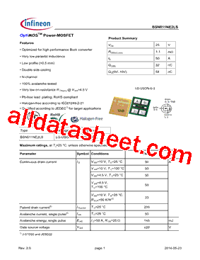 BSN011NE2LS Datasheet PDF - Infineon Technologies AG
