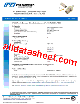 PE44192 Datasheet PDF - Pasternack Enterprises, Inc.