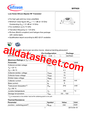 BFP420 Datasheet PDF - Infineon Technologies AG