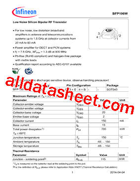 BFP196W Datasheet PDF - Infineon Technologies AG