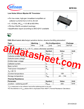 BFR183 Datasheet PDF - Infineon Technologies AG