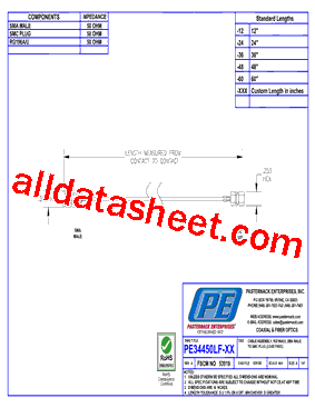 PE34450LF-12 Datasheet PDF - Pasternack Enterprises, Inc.